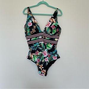 Swimsuits for All Plus Size Tropical Plunge One Piece Swimsuit Sz 20